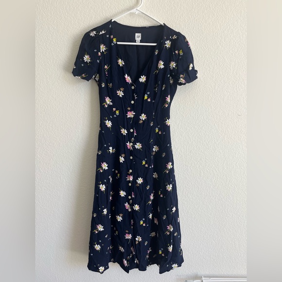 GAP floral button down midi dress in navy blue size - 00 - Picture 6 of 8